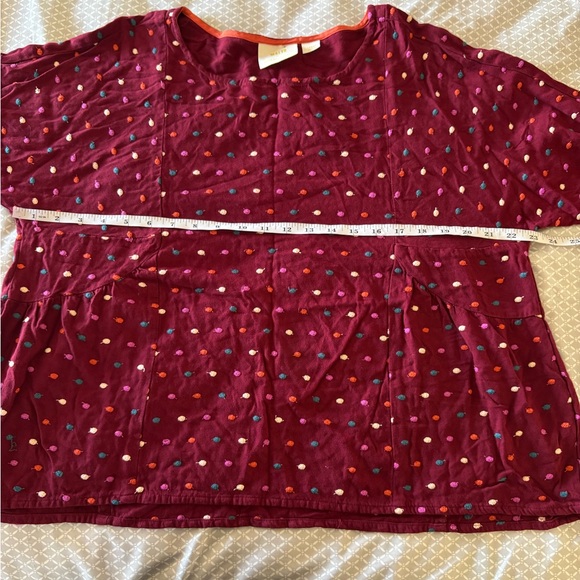 Large Maeve by Anthropologie Dottie Embroidered Blouse Burgundy Polka Dot - Picture 13 of 14